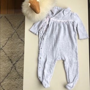 Ralph Lauren Grey Footie Pajama w/ Pink Ribbon